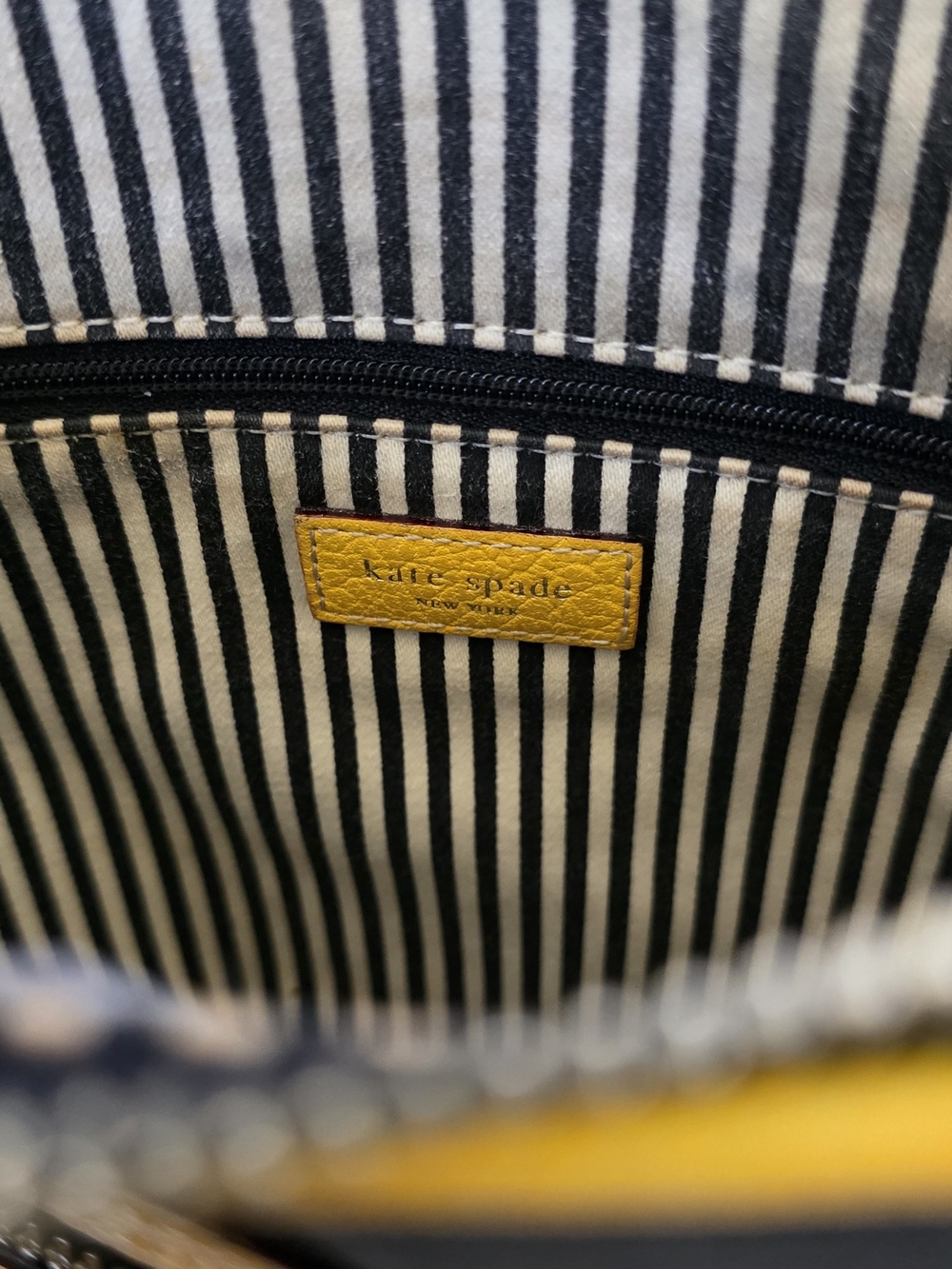 Kate Spade New York Black Canvas Yellow Leather Trim Messenger Crossbody. - Picture 9 of 11